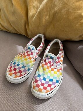 Rainbow Checkered Kids’ Slip-On Vans